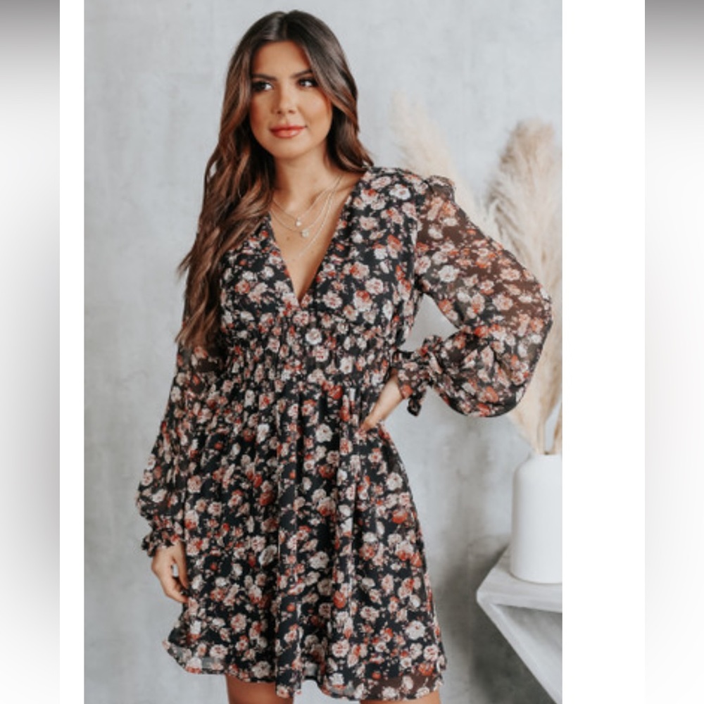She + Sky black floral ruffle dress! NWT! Size M